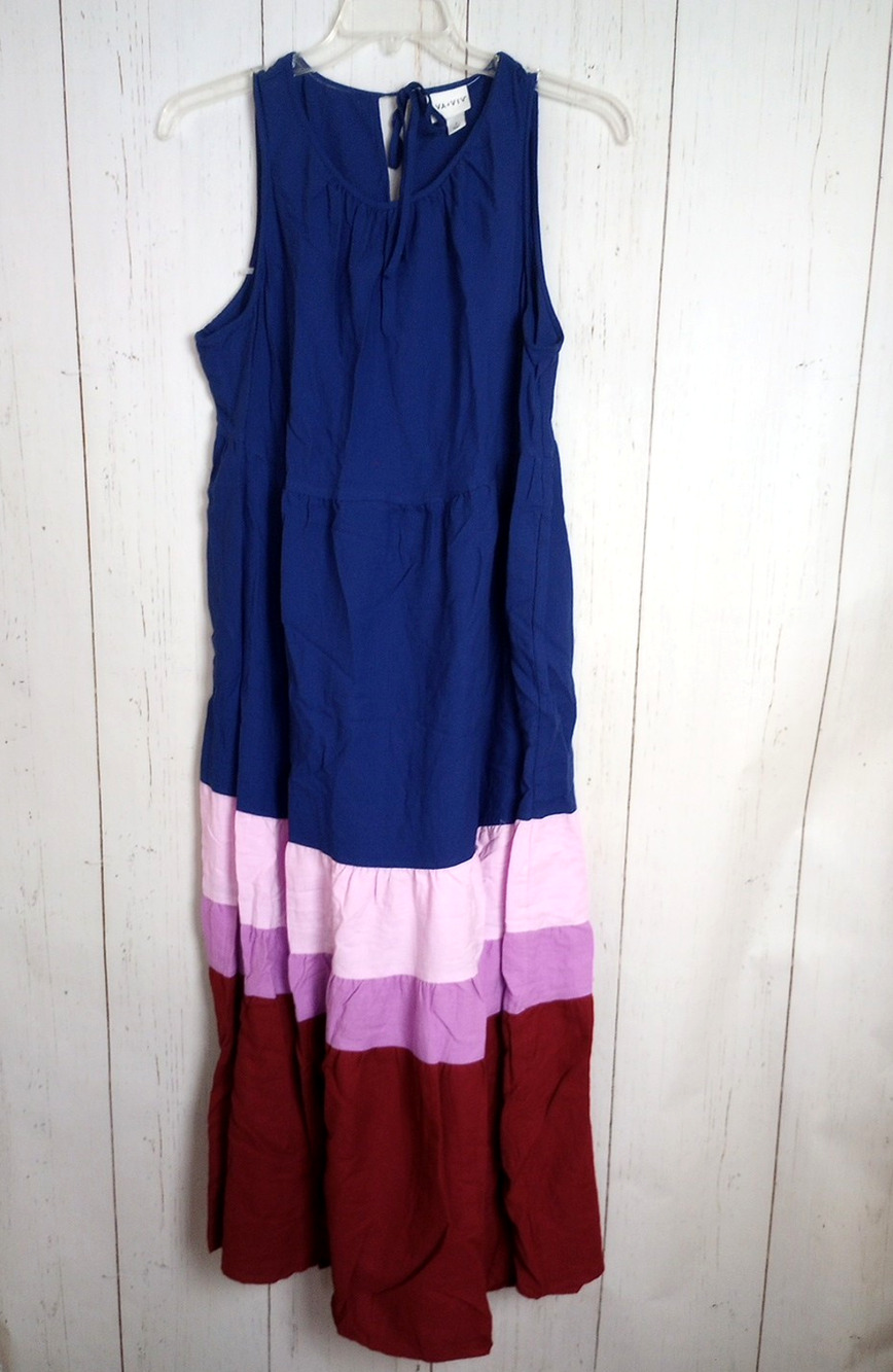 AVA & VIV Dress X 14W Blue Purple Pink Color Block Maxi Sundress Sleeveless